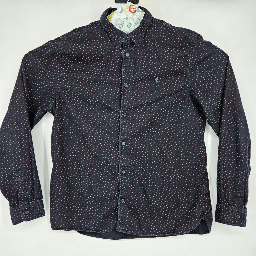 AllSaints Shirt Mens Extra Large Solar Red Black Long Sleeve Button Up